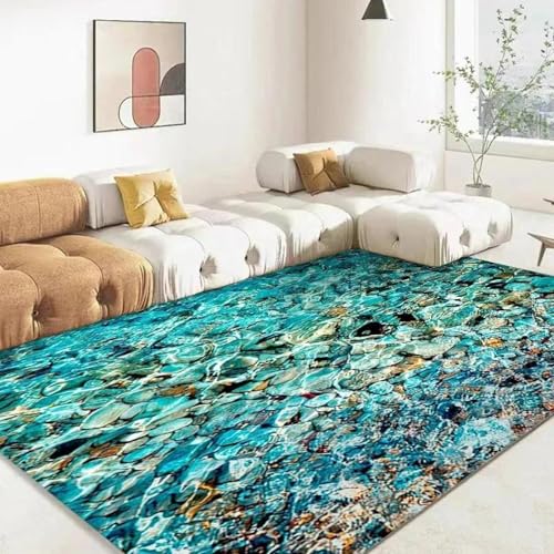 MERVOS Blauer 3D-Teppich mit Meeresmuster für Wohnzimmer, Küche, Schlafzimmer, Eingang und Balkon – rutschfeste Matte zur Dekoration von MERVOS