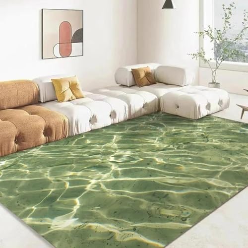 MERVOS Blauer 3D-Teppich mit Meeresmuster für Wohnzimmer, Küche, Schlafzimmer, Eingang und Balkon – rutschfeste Matte zur Dekoration von MERVOS