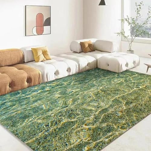 MERVOS Blauer Teppich mit 3D-Meeresmuster für Wohnzimmer, Küche, Schlafzimmer, Eingang, Balkon – rutschfeste Matte zur Dekoration von MERVOS