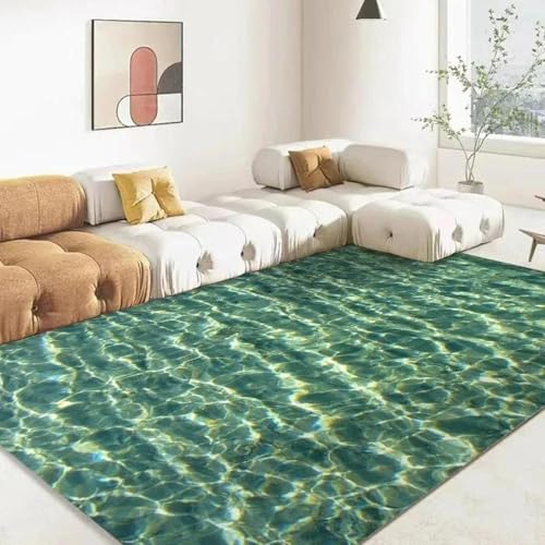 MERVOS Blauer Teppich mit 3D-Meeresmuster für Wohnzimmer, Küche, Schlafzimmer, Eingang, Balkon – rutschfeste Matte zur Dekoration von MERVOS