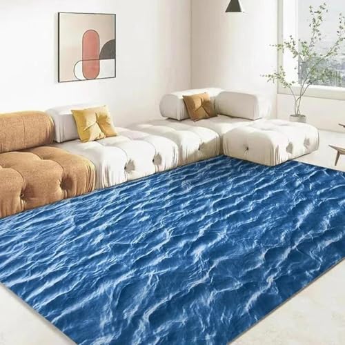 MERVOS Blauer Teppich mit 3D-Meeresmuster für Wohnzimmer, Küche, Schlafzimmer, Eingangsbereich und Balkon als rutschfeste Matte von MERVOS