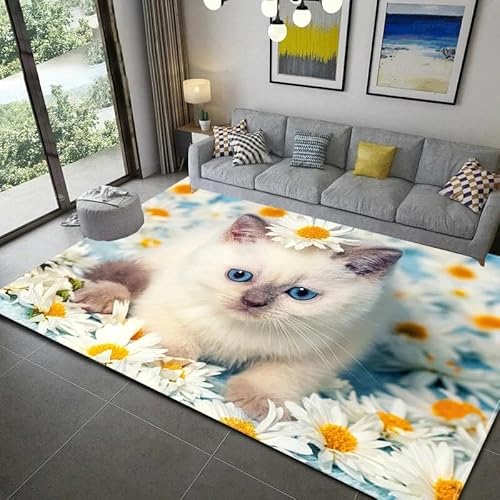 MERVOS Romantischer Teppich mit Hundemuster Wohnzimmer Schlafzimmer Küche Bad rutschfeste Bodenmatten für Zuhause von MERVOS