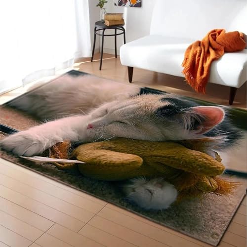 MERVOS Romantisches Hundekatzenmuster Teppich Wohnzimmer Schlafzimmer Küche Bad rutschfeste Fußmatten für Zuhause von MERVOS