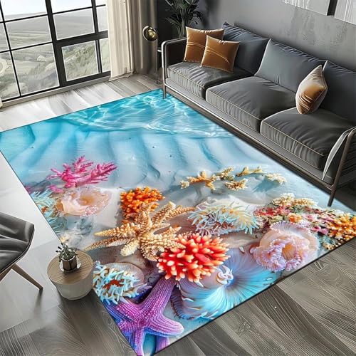 MERVOS Seestern-Strandmuschel-Seestern-Teppich, geeignet für Wohnzimmer, Schlafzimmer, Balkon, Küche, rutschfeste Matte von MERVOS