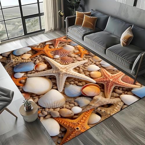 MERVOS Seestern-Strandmuschel-Seestern-Teppich, geeignet für Wohnzimmer, Schlafzimmer, Balkon, Küche, rutschfeste Matte von MERVOS