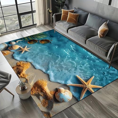 MERVOS Seestern-Strandmuschel-Seestern-Teppich, geeignet für Wohnzimmer, Schlafzimmer, Balkon, Küche, rutschfeste Matte von MERVOS