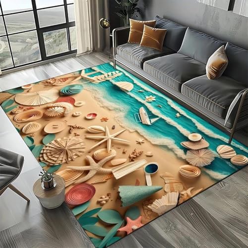 MERVOS Seestern-Strandmuschel-Seestern-Teppich, geeignet für Wohnzimmer, Schlafzimmer, Balkon, Küche – rutschfeste Matte von MERVOS