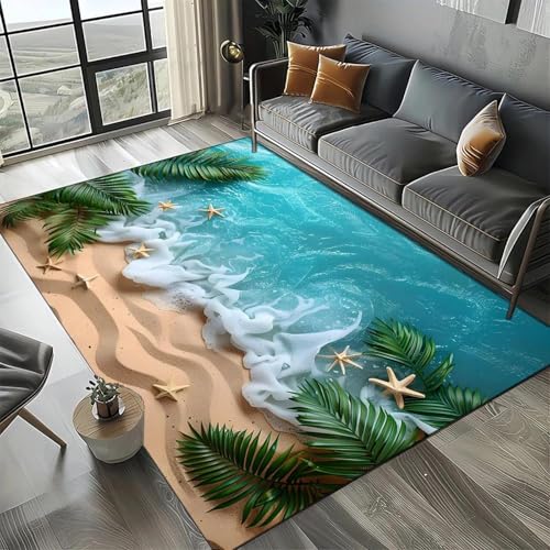 MERVOS Seestern-Strandmuschel-Seestern-Teppich, geeignet für Wohnzimmer, Schlafzimmer, Balkon, Küche – rutschfeste Matte von MERVOS