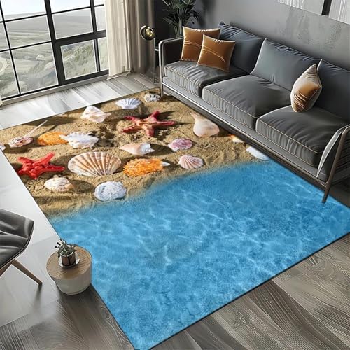 MERVOS Seestern-Strandmuschel-Seestern-Teppich Geeignet für Wohnzimmer, Schlafzimmer, Balkon, Küche rutschfeste Matte von MERVOS