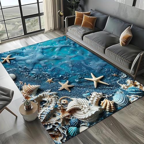 MERVOS Seestern-Strandmuschel-Seestern-Teppich Geeignet für Wohnzimmer, Schlafzimmer, Balkon, Küche rutschfeste Matte MERVOS Seestern-Strandmuschel-Seestern-Teppich Geeignet für Wohnzimmer, Schlafzimmer, Balkon, Küche rutschfeste Matte von MERVOS
