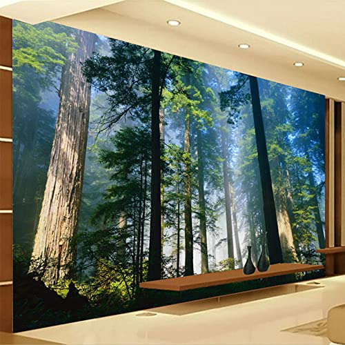 MERVOS Tapete Wandbild 3D selbstklebende PVC-Tapete natürliche Nebelbäume Wald Sonnenschein Wohnzimmer Schlafzimmer Dekoration Wandmalerei von MERVOS