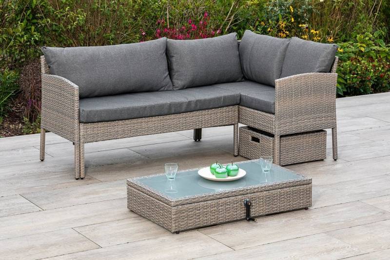MERXX Balkonset Viletta, (3-tlg), Ecksofa, höhenverstellbarer Tisch, mit Box von MERXX