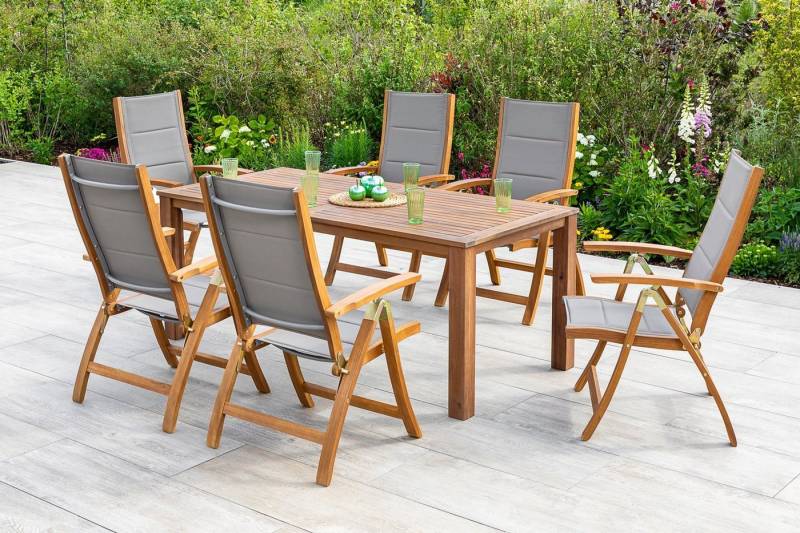 MERXX Garten-Essgruppe Acapulco, (7-tlg), 6 Klappsessel mit Tisch von MERXX
