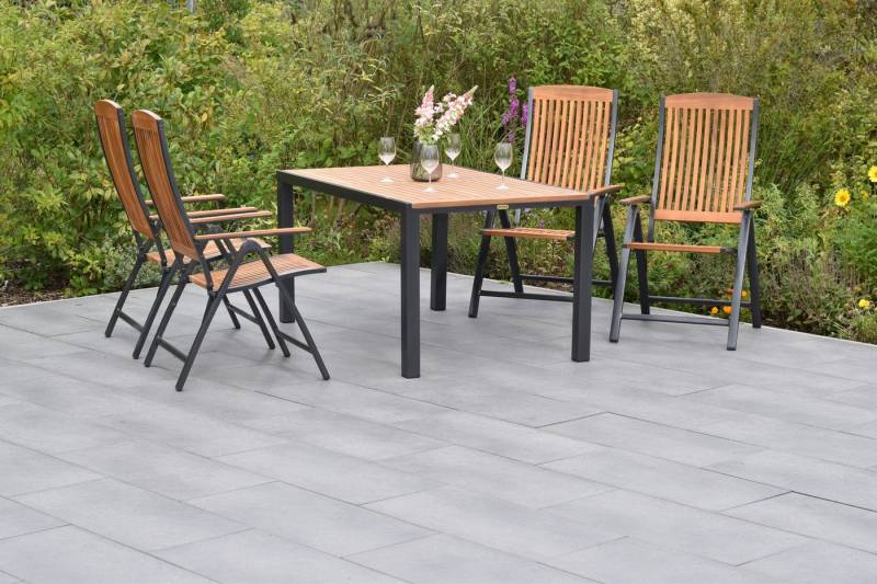MERXX Garten-Essgruppe »Athos«, (Set, 5-tlg., 5-fach verstellbare Rückenlehne, Aluminium mit Akazienholz), Tisch: LxB: 150x90 cm von MERXX