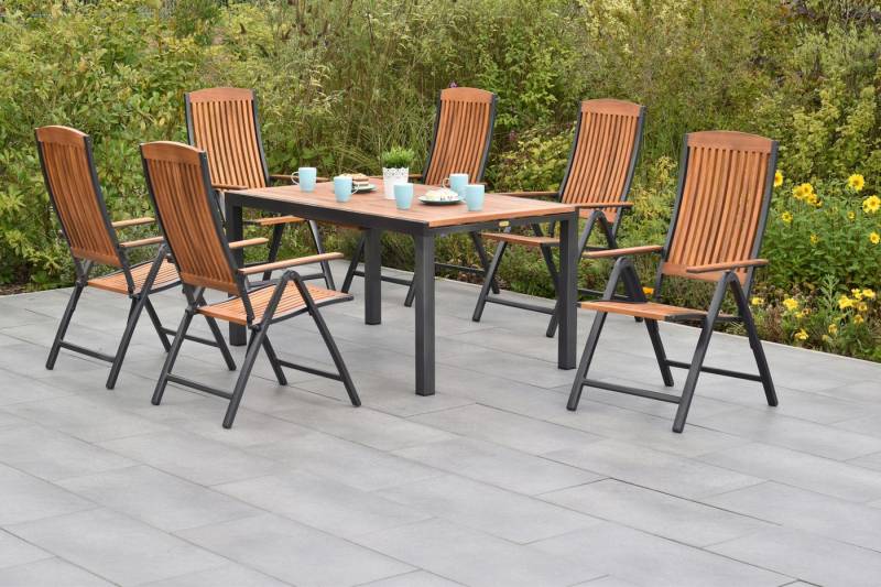MERXX Garten-Essgruppe »Athos«, (Set, 7-tlg., 5-fach verstellbare Rückenlehne, Aluminium mit Akazienholz), Ausziehtisch: LxB: 150-200 x 90 cm von MERXX
