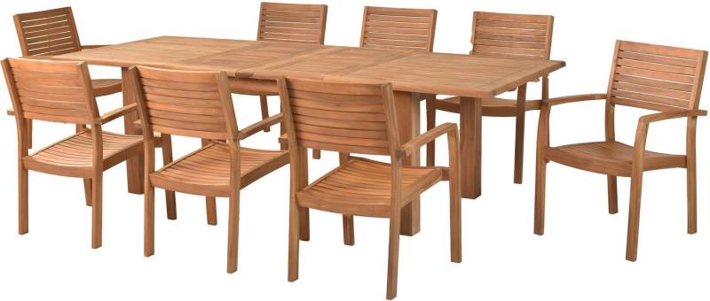 MERXX Garten-Essgruppe »Batavia«, (Set, 9-tlg., Tisch doppelt ausziehbar: 100x 180/220/260x 75 cm), Sessel stapelbar, Doppelausziehtisch Beine 9x9 cm stark von MERXX