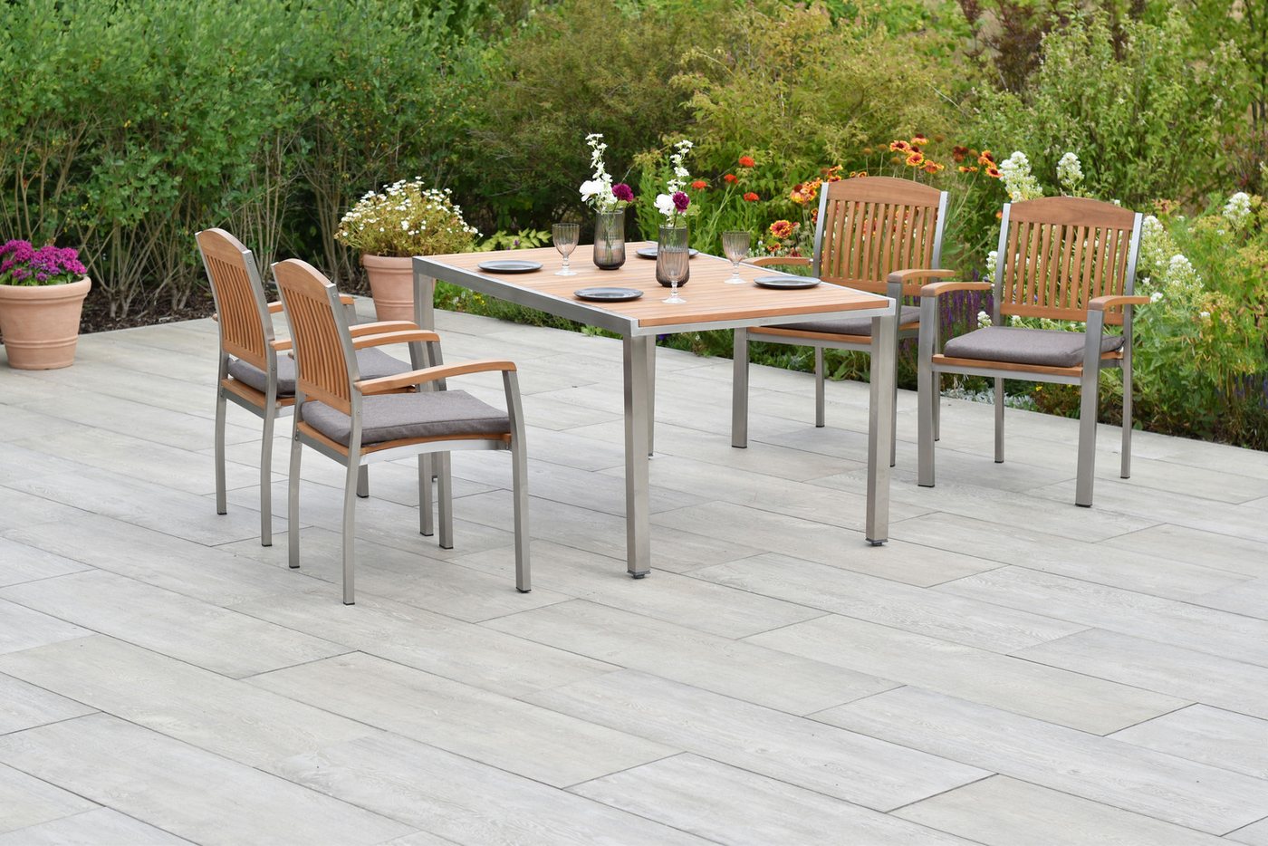 MERXX Garten-Essgruppe »Keros«, (Set, 9-tlg., Inkl. Sitzkissen, Edelstahlgestell), Tisch: LxB: 150x90 cm von MERXX