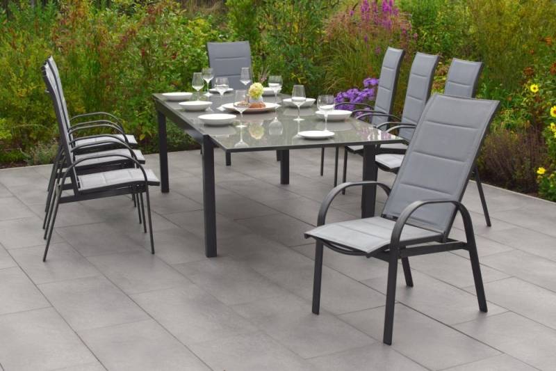 MERXX Garten-Essgruppe Marini, (Set, Tisch, 8 Sessel, Aluminium mit Textilbespannung, Sicherheitsglas), mit ausziehbarem Tisch von MERXX