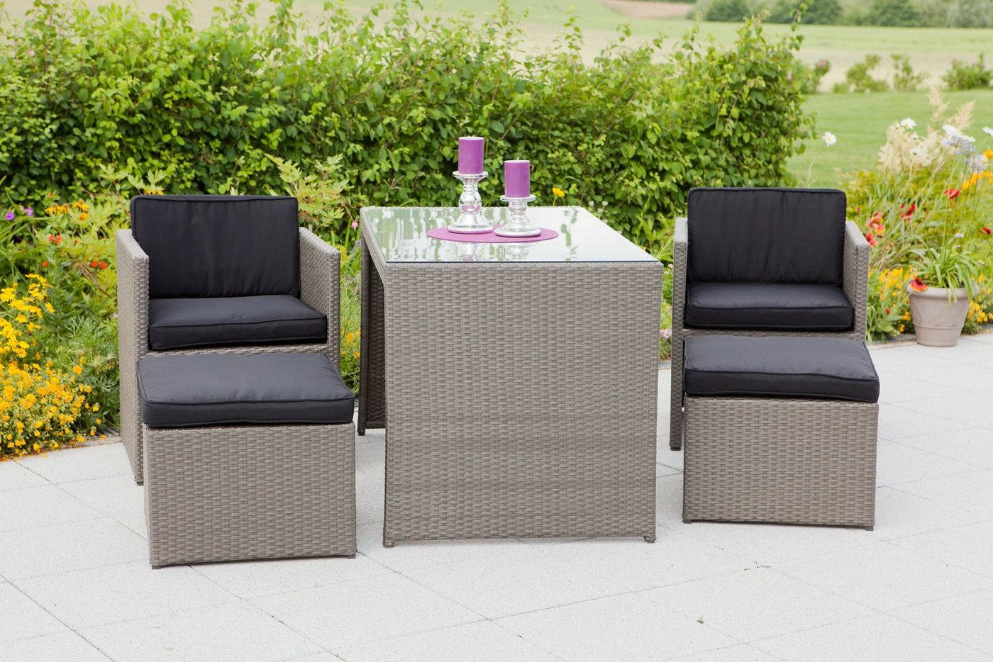 MERXX Garten-Essgruppe Merano, (11-tlg), 2 Sessel, 2 Hocker, Tisch 128x70 cm, Polyrattan von MERXX