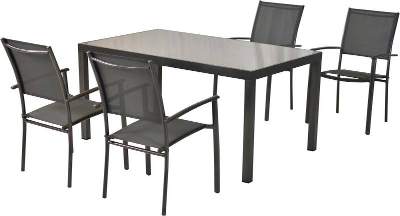 MERXX Garten-Essgruppe »Milano«, (Set, 5-tlg), Sessel stapelbar, graue Glasplatte von MERXX