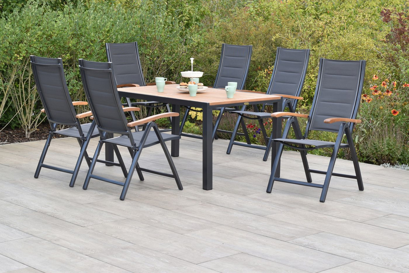 MERXX Garten-Essgruppe »Paxos«, (Set, 7-tlg., 5-fach verstellbare Rückenlehne, gepolsterte Sitz- und Rückenfläche), Tisch: LxB: 150x90 cm von MERXX