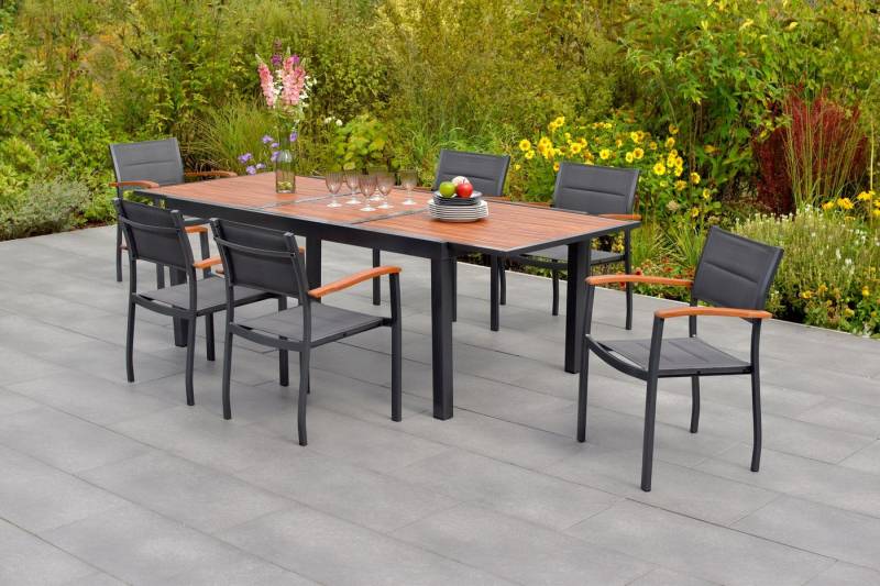 MERXX Garten-Essgruppe »Paxos«, (Set, 7-tlg., Gepadded, pulverbeschichtetes Aluminiumgestell), Ausziehtisch: LxB: 180-240 x 100 cm von MERXX