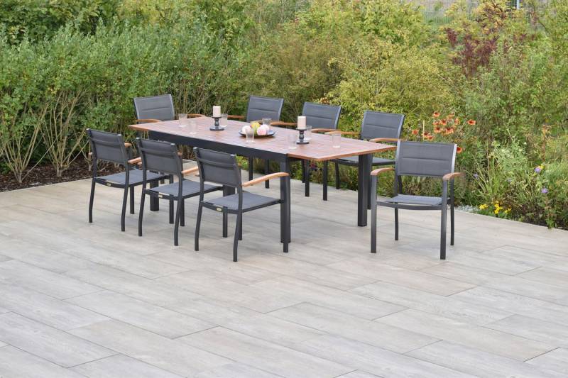 MERXX Garten-Essgruppe »Paxos«, (Set, 9-tlg., Gepadded, pulverbeschichtetes Aluminiumgestell), Ausziehtisch: LxB: 180-250 x 100 cm von MERXX
