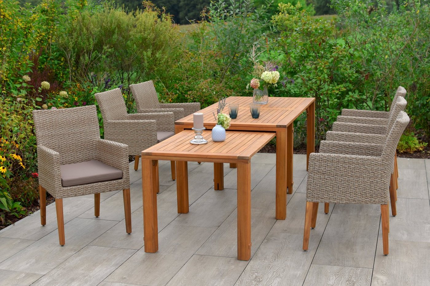 MERXX Garten-Essgruppe Ranzano, (Set, 13-tlg), 6 Sessel inkl. Sitzkissen, Ausziehtisch von MERXX