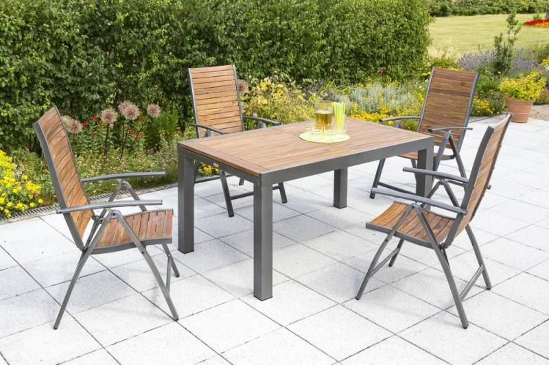 MERXX Garten-Essgruppe Santorin, (Set, 1 Tisch, 4 Sessel, Aluminiumgestell mit Akazienholz), ausziehbarer Tisch von MERXX