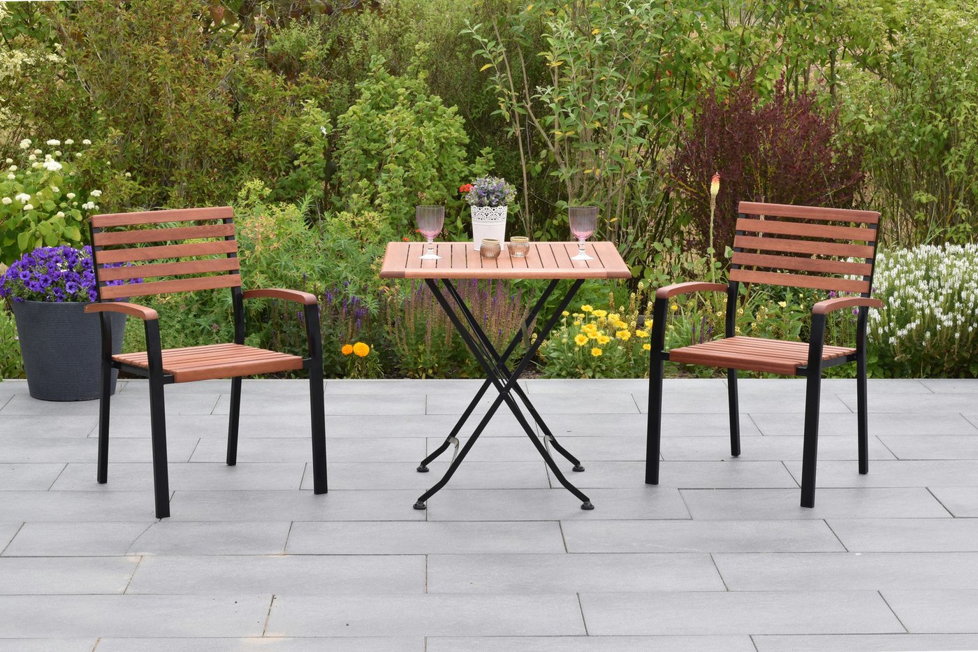 MERXX Garten-Essgruppe »Schlossgarten«, (Set, 3-tlg., Geöltes Eukalyptusholz), Tisch klappbar: LxB: 75x75 cm von MERXX