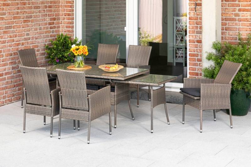 MERXX Garten-Essgruppe Sevilla, (7-tlg), 6 Sessel mit SItzkissen, ausziehbarer Tisch, steinbeige von MERXX