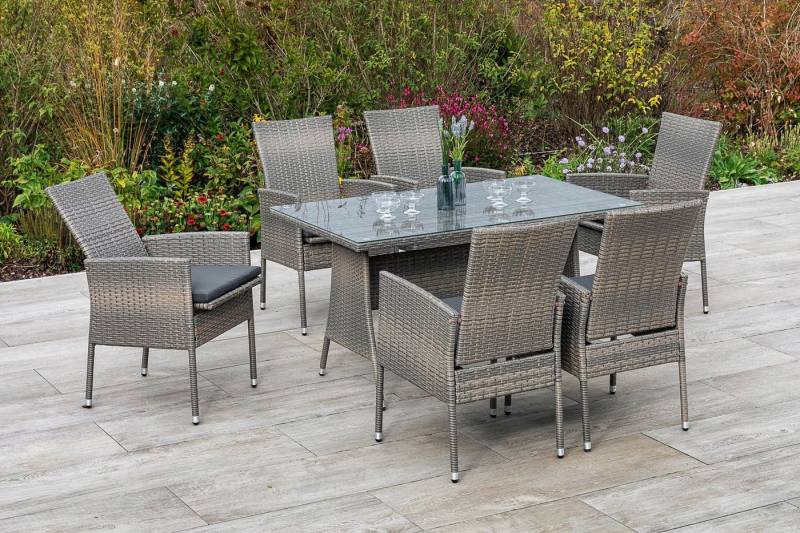 MERXX Garten-Essgruppe Sevilla, (7-tlg), 6 Sessel mit Siztkissen, Tisch, steinbeige von MERXX