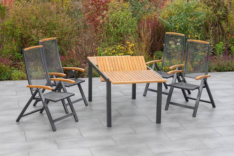 MERXX Garten-Essgruppe Tilos, (5-tlg), 4 Klappsessel mit ausziehbarem Tisch von MERXX