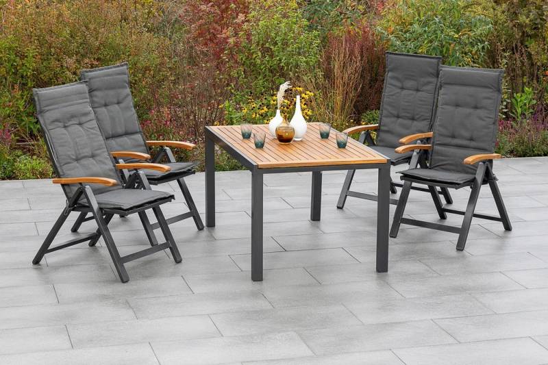 MERXX Garten-Essgruppe Tilos, (5-tlg), 4 Klappsessel mit ausziehbarem Tisch von MERXX