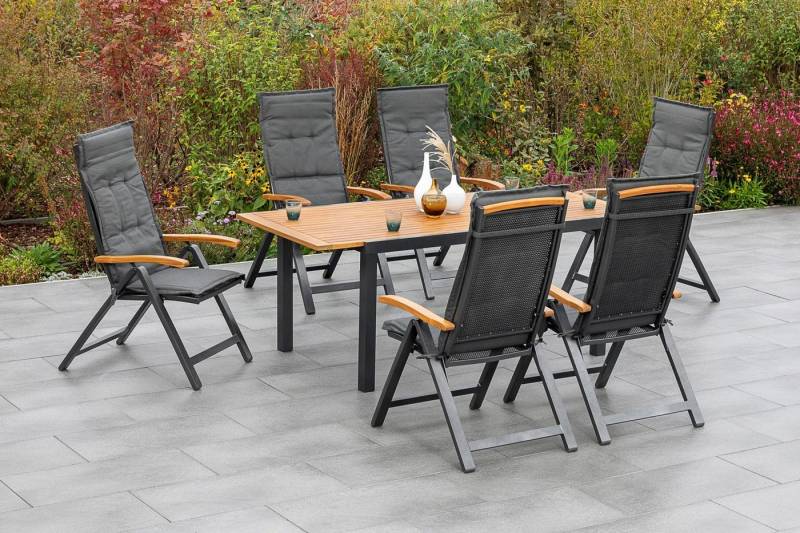 MERXX Garten-Essgruppe Tilos, (7-tlg), 6 Klappsessel mit ausziehbarem Tisch von MERXX