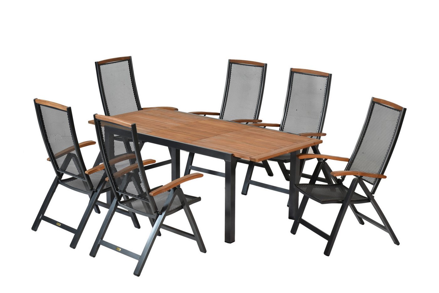 MERXX Garten-Essgruppe Tilos, (7tlg., 6 Klappsessel, 1 Ausziehtisch), bestehend aus 6 Sesseln und einem Ausziehtisch, ausziehbarer Tisch von MERXX