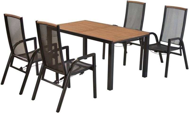 MERXX Garten-Essgruppe »Tilos«, (Set, 5-tlg., Rückenabschluss und Armlehnen aus Akazienholz), Rückenlehne verstellbar durch Gasdruckfeder von MERXX