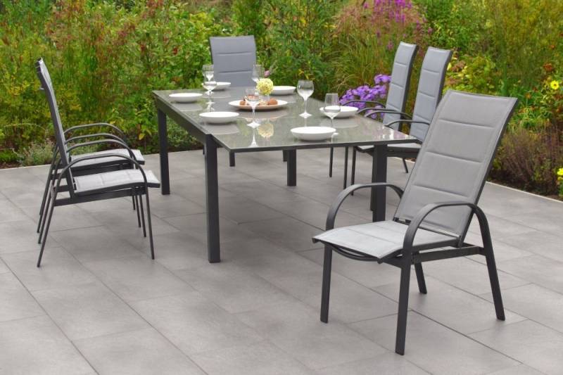 MERXX Garten-Essgruppe Marini, (Set, Tisch, 6 Sessel, Aluminium mit Textilbespannung, Sicherheitsglas), mit ausziehbarem Tisch von MERXX