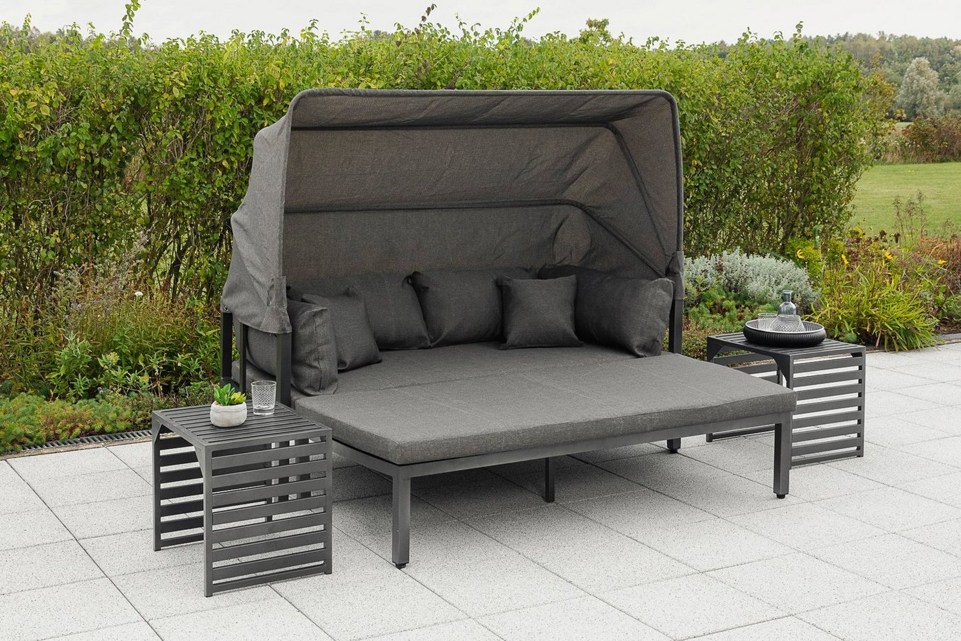 MERXX Gartenlounge-Set Argos Insel, 3er Set, aus Aluminium, mit 2 Beistelltischen, inkl. Zierkissen von MERXX