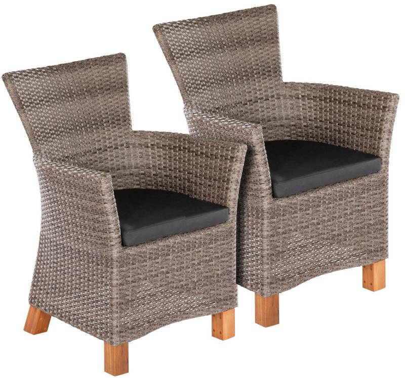 MERXX Gartensessel Toskana (Set, 2-St), 2er Set, Polyrattan/Akazie, inkl. Auflage, grau-braun von MERXX
