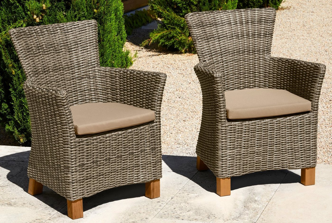 MERXX Gartensessel Toskana (Set, 2-St), 2er Set, Polyrattan/Non-Wood, grau-braun von MERXX