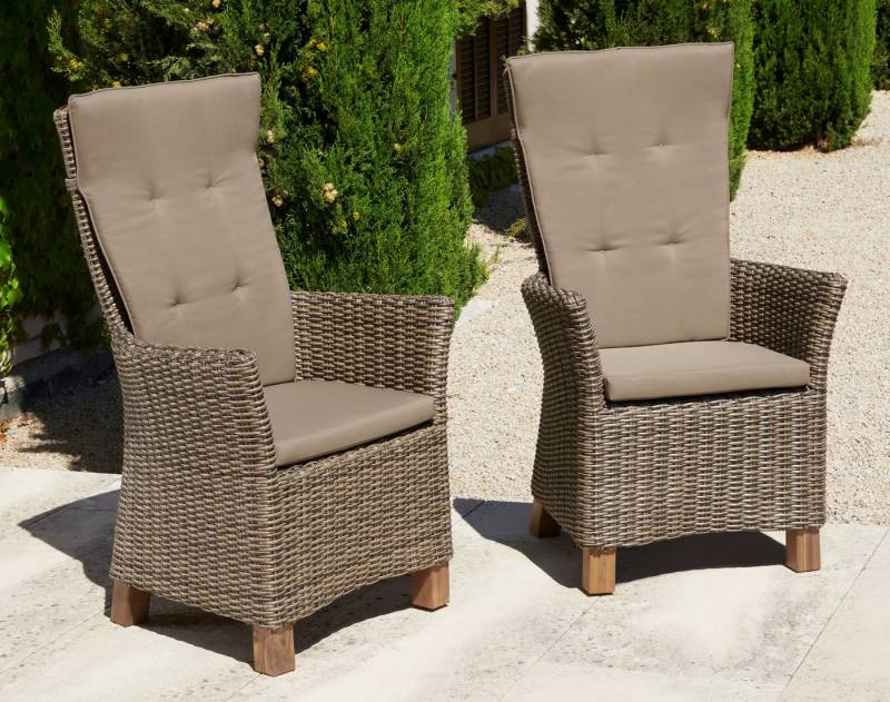 MERXX Gartenstuhl Toskana (Set, 2 St), 2er Set, Polyrattan/Akazienholz, inkl. Auflage von MERXX