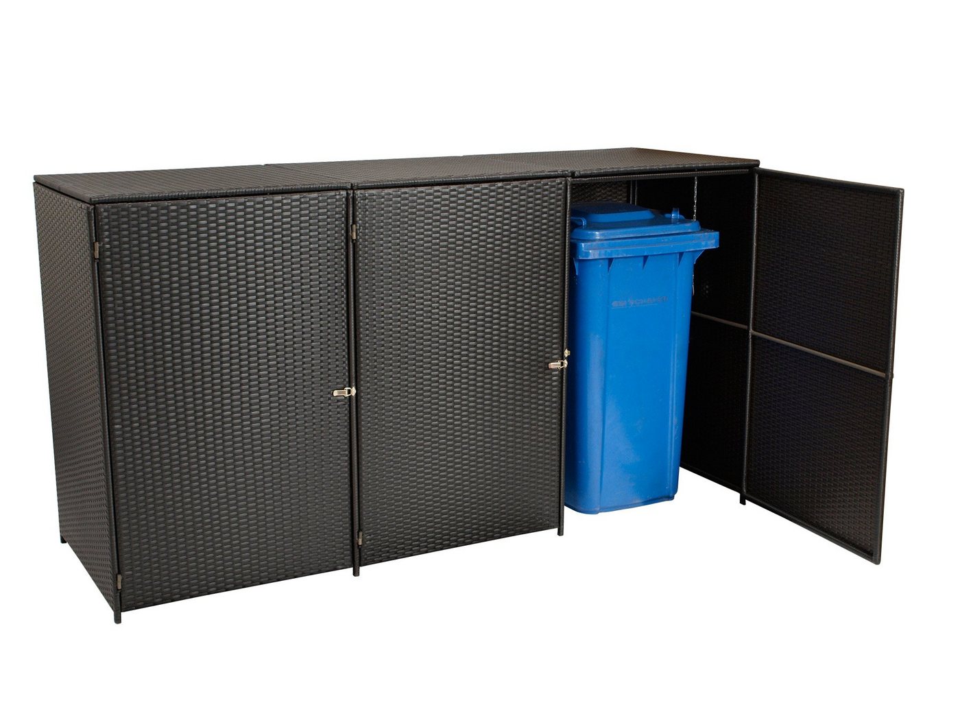 MERXX Mülltonnenbox (1 St), Dekorative Dreier - Mülltonnenbox, Stahlgestell + wetterfestes Polyrattan moccafarben, Maße: 78x220x123cm von MERXX