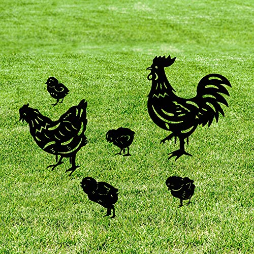 MERYSAN 6 Stück Hahn Und Henne Metall Hühner Gartenstecker, Chicken Yard Art Gartenschilder Huhn Hof Kunst Dekorativ, Festival Party Art Zeichen Rasen BüRgersteig Garten Dekoration (Style 2) von MERYSAN