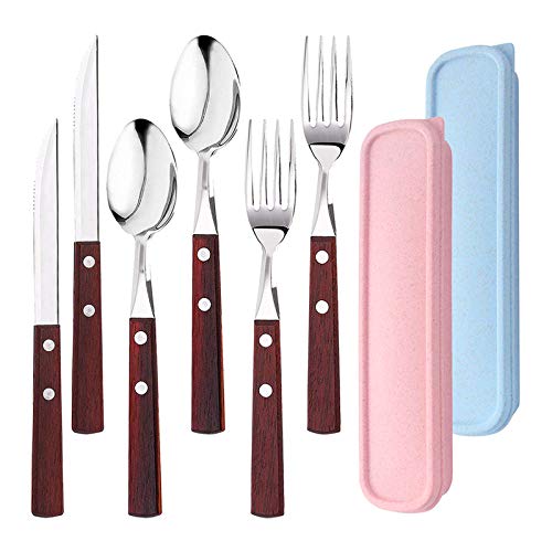 6 Stück Tragbare Utensilien Set mit 2 Kisten, MERYSAN Hochwertiges Edelstahl Besteck Set, Wiederverwendbares &Umweltfreundlich Besteckset Messer Gabel Löffel für Reise Büro Mittagessen Camping(B) von MERYSAN
