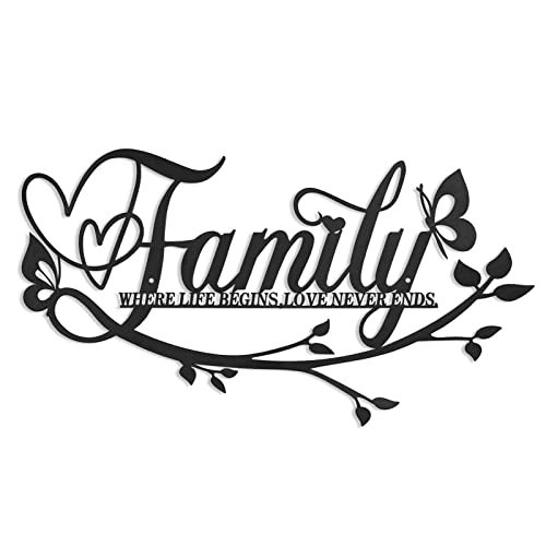 Family Metallwandkunst Wortschild Wanddekoration, Personalisiert Metall Wand Deko, Metall Familienschilder Wandkunst Wandbehang Dekor für Zuhause Outdoor Schlafzimmer(17,5 x 9 Zoll) (Schwarze) von MERYSAN