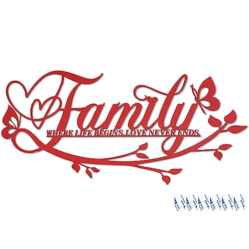 Family Where Life Begins Love Never Ends Word Sign Wall Decor, Black Metal Cutout Family Signs Wall Art Decorations, Letters Quotes Sign for Bedroom Kitchen Indoor Outdoor Decor (44,5 x 22,9 cm) (Rot) von MERYSAN