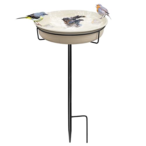 MERYSAN 50,8 cm freistehende Vogeltränke für den Außenbereich, leicht, abnehmbar, mit stabilem Metallpfahl, verstellbarer Vogelfutterspender für Garten, Terrasse, Hof, Rasen, Dekoration (weiß) von MERYSAN