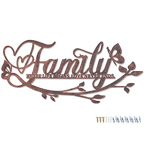 MERYSAN "Family Where Life Begins Love Never Ends" Wortschild, Wanddekoration, Family Metallwandkunst Wortschild Wanddekoration, Personalisiert Metall Wand Deko von MERYSAN