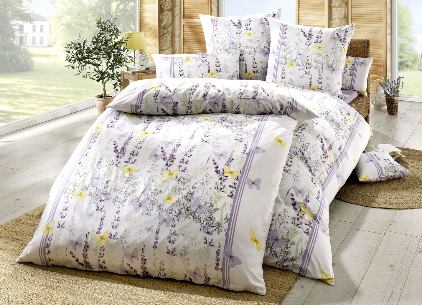 Bettwäsche-Garnitur mit farbenfroher Lavendelwiese, Größe 912 (10-teiliges Sparset), Lila von MESANA